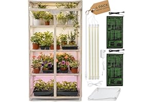 Carpathen Indoor Greenhouse with Grow Lights - 4 Tiers 27.2"L x 19.3"W x 54"H with 2 Heat Mats and 4 Dimmable 15W Full Spectr