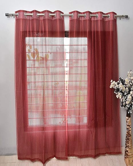 Buy Brand Roots Sheer Polyester Net Curtains For Door 7 Feet Pack