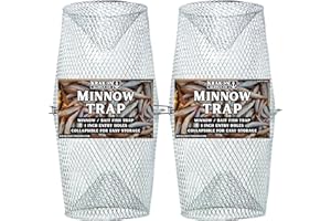 Kraken Supply Co Minnow Trap Small Bait Fish Trap Torpedo Galvanized Steel for Crawfish Crawdads Silver Clear (1 Inch Entry Hole) Bait Traps (2 Pack)