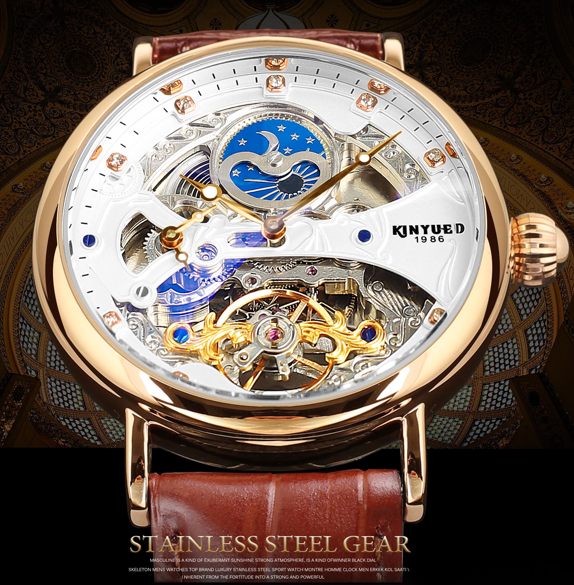FORSINING Automatic Mechanical Watch, Self Winding Skeleton Watch for Mens, Mechanical Tourbillon Steampunk Fashion Men Watch Date Day Dress Watch Gift for Men