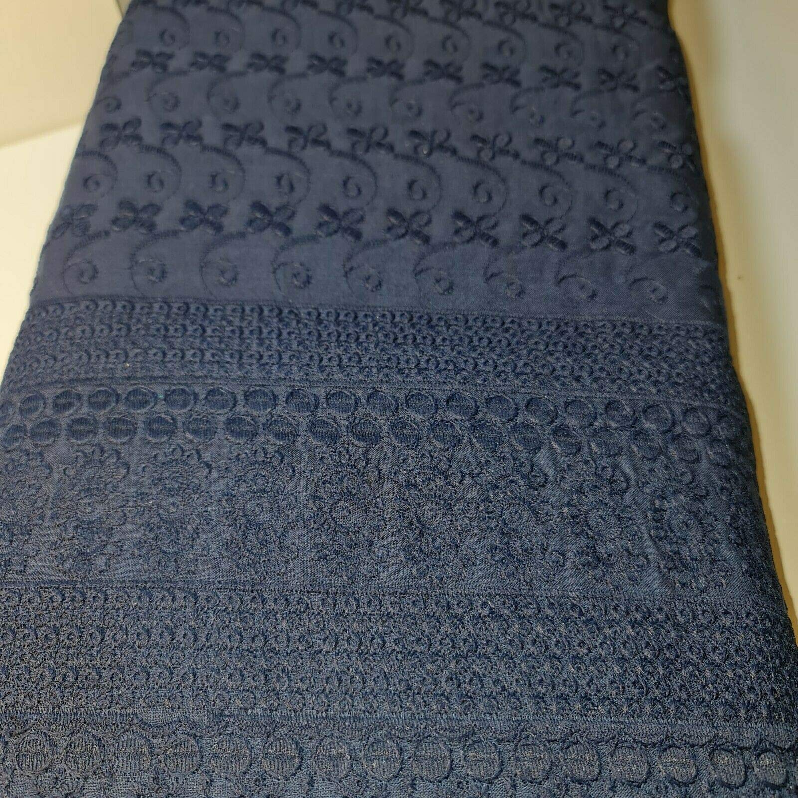 New Spring 100% Cotton Lawn All Over Border Broderie Anglaise Embroidered Dress Craft Fabric Material 44" - 112 cm Wide Sold As Pre - Cut Lengths (Navy Blue, 1 Meter)