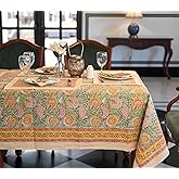Labhanshi Indian Hand Block Print Rectangle Table Cloth for Kitchen Dining Table|10 Seater Cotton Floral Fall Table Cover|Thanksgiving Christmas Party Table Cloth Fall Decor 72x135 Inches Burnt Orange