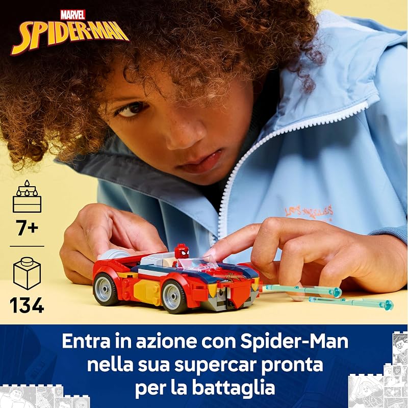 | Marvel Auto di Spider-Man vs. Venomized Wolverine - Giocattolo dei Supereroi con Modello di Macchina, 2 Minifigure e 2 Shooter a Molla - Regalo per Bambini e Fan da 7 Anni in su - 76336