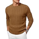 Cotrasen Men's Crewneck Sweater Cable Knit Pullover Sweater Casual Long Sleeve Twist Textured Sweaters