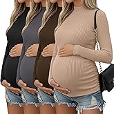 Oakgarden 4 Packs Womens Maternity Shirts Long Sleeve Cotton Ribbed Pregnancy Mock Neck Side Ruched Workout Tops for Mama