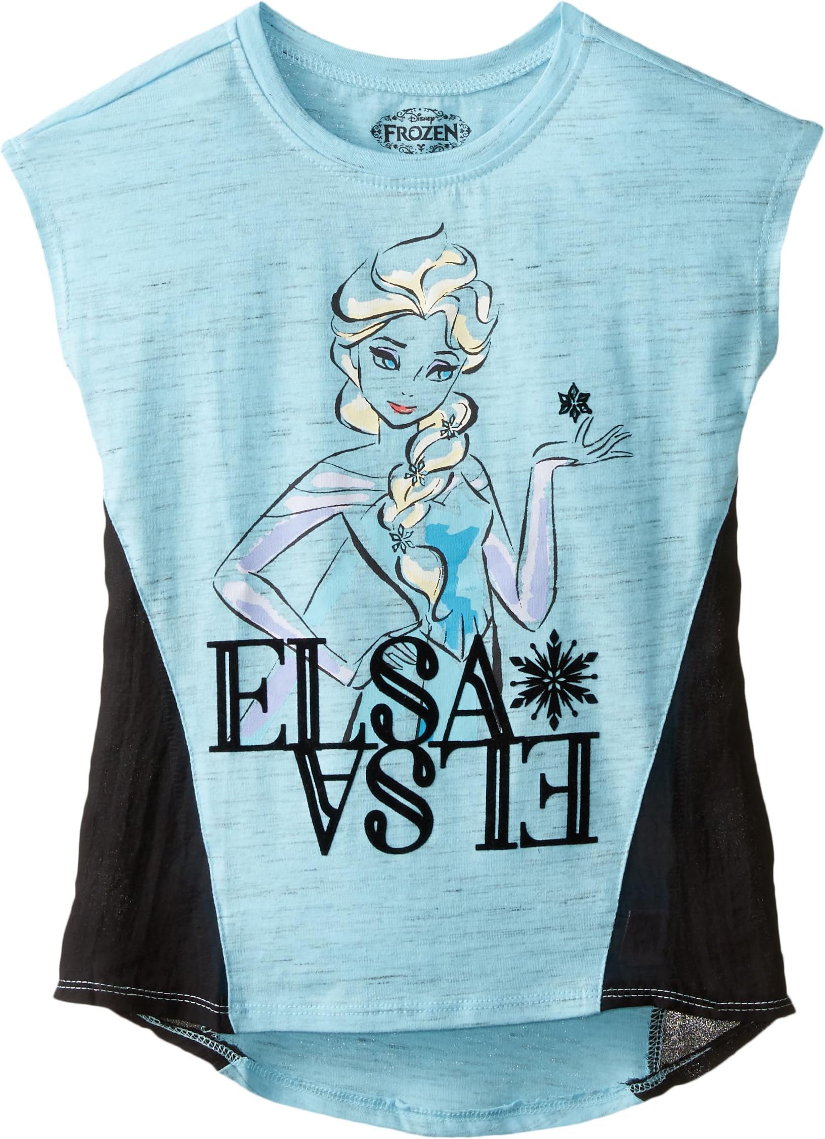 Disney Girls' Elsa Space Dye Heather Top with Chiffon Inserts