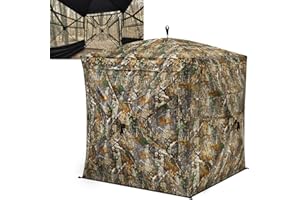 TIDEWE Hunting Blind 270°Full See Through with Windproof Curtain, Silent Magnetic Door & Sliding Windows, 2-3 Person Pop Up Ground Blind with Carrying Bag, 300D Portable Tent(Camouflage)