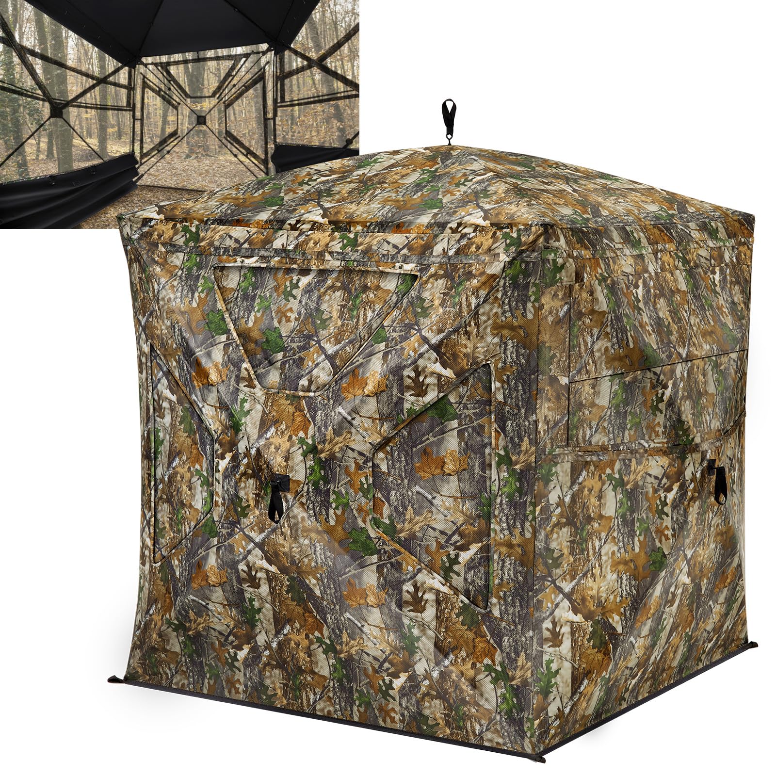 TIDEWE Hunting Blind 270°Full See Through with Windproof Curtain, Silent Magnetic Door & Sliding Windows, 2-3 Person Pop Up Ground Blind with Carrying Bag, 300D Portable Tent(Camouflage) Image