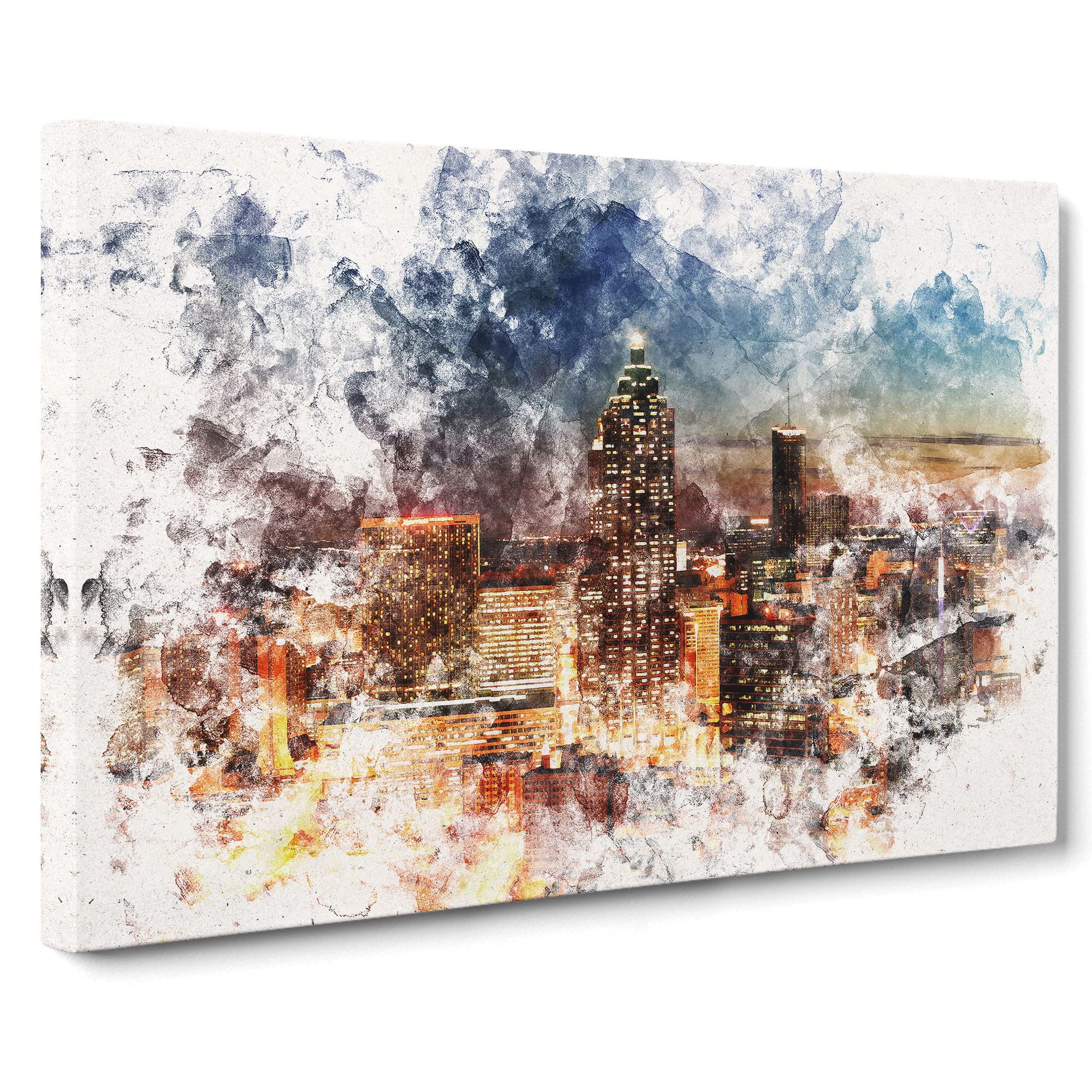 Atlanta Georgia Skyline Watercolour Canvas Print | Gallery Wrapped 30mm Frame Wall Art | 20x14 inches | Ready to Hang | Modern Cityscape Picture | Living Room Bedroom Lounge Office