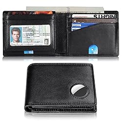 Mens Wallet With AirTag Holder, Bifold Leather RFID