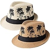 MTKCM 4 Pack Short Brim Straw Fedora Summer Beach Sun Hat for Men Women