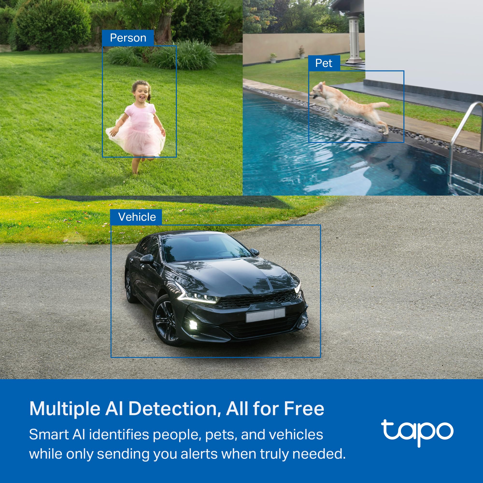 Tapo SolarCam 2K, Outdoor Battery Camera w/Solar Panel Base, Wireless Camera, 2K QHD, 150° Super-Wide FOV, Free Person/Vehicle/Pet Detection, SD/Cloud Storage, Starlight Color Night Vision