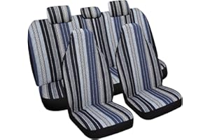 VarCozy Baja Saddle Blanket Car Seat Covers 7PCS Full Set, Breathable and Washable Striped Woven Automotive Vehicle Seat Cover, Universal Seat Cover for Sedan, SUV, Truck, Airbag Compatible