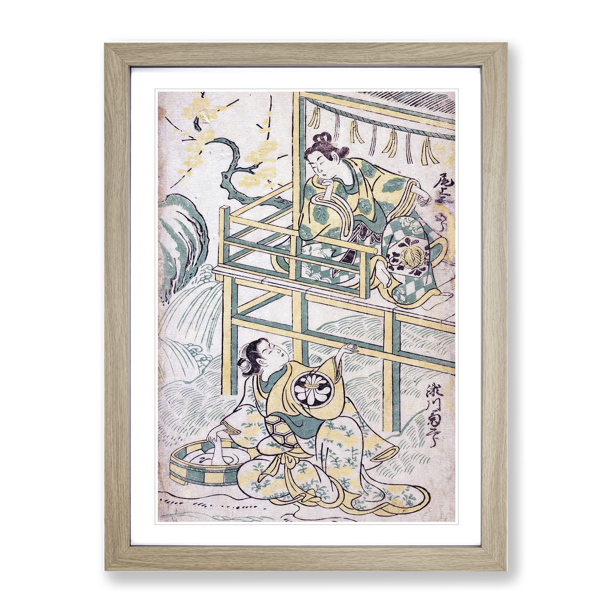 Scene From A Drama By Torii Kiyonobu Asian Japanese Framed Wall Art Print, Ready to Hang Picture for Living Room Bedroom Home Office Décor, Oak A4 (34 x 25 cm)