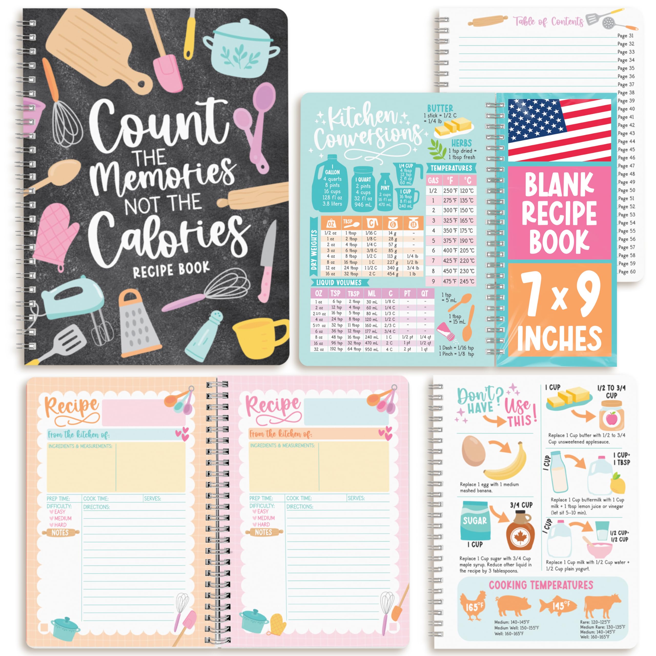 Hadley Designs Recipe Book to Write in Your Own Recipes - Blank Recipe Books to Write in, Cooking Journal Notebook for Recipes, Blank Cookbook Journal, Make Your Own Cookbook, Cooking Notebook