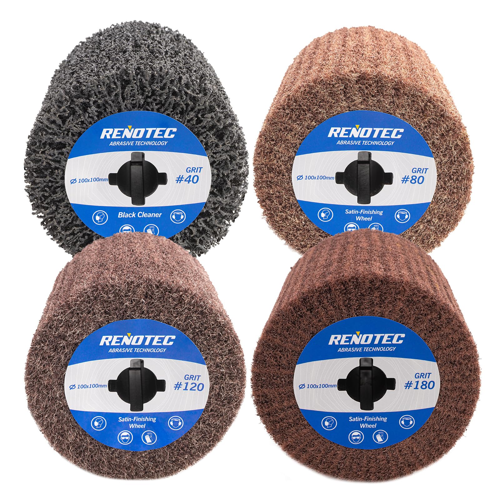 Photo 1 of RENOTEC 4" Black Cleaner & Burnishing Wheel Pro Pack, 100x100mm, Grit 40/80/120/180