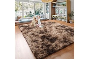 BSTLUV Fluffy Brown Furry Rug for Living Room 5x8 Non Slip Soft Shag Thick Area Rugs for Bedroom Floor Nursery Kids Playroom, Indoor Decor Aesthetic Throw Big Fuzzy Carpet for Men Girls Boys