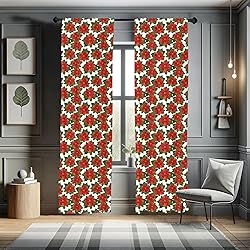 Lunarable Green Xmas Curtains, Rhythmic Poinsettia