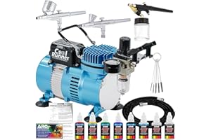 Master Airbrush Cool Runner II Airbrush Kit with Dual Fan Air Compressor, 6 Primary Opaque Colors Acrylic Paint Set, 3 Airbrushes, Cleaning Brushes, Holder & How-to Air Brush Manual