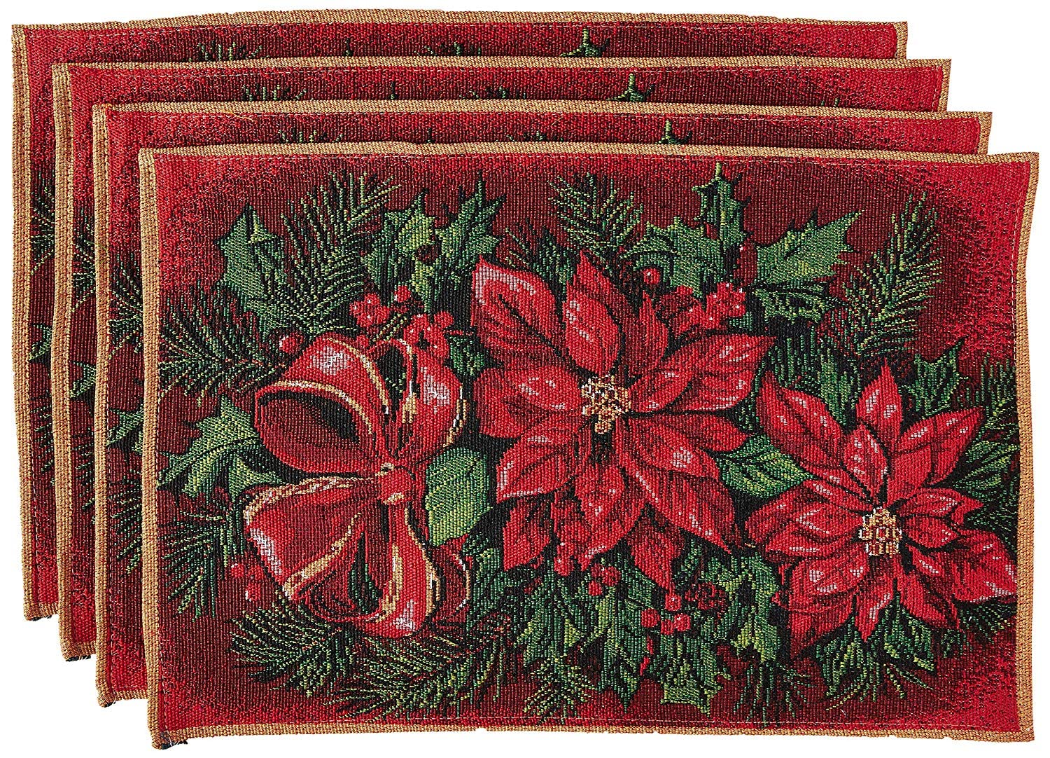 Violet Linen Place Mats, 100% Polyester, Poinsettia, 13" x 19"