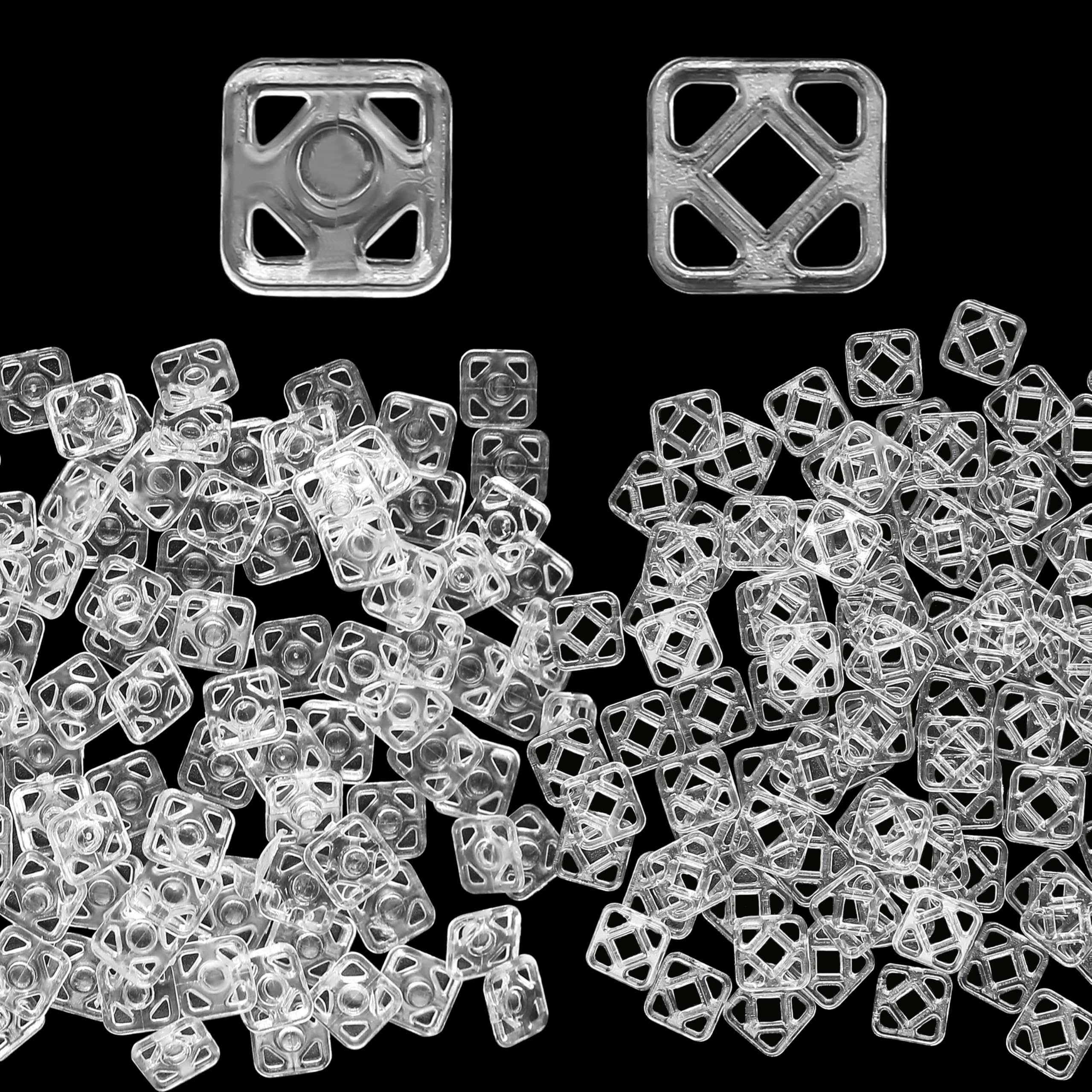 Photo 1 of 100 Sets Clear Snaps for Sewing 7x7mm Plastic Press Poppers Button, Small Square Fasteners Transparent Color Invisible Snapin Studs Accessories Fitting for Sewing On Clothes Clothing Garment Fabric