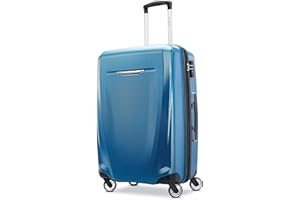 Samsonite Winfield 3 DLX Hardside Expandable Luggage with Spinners, Checked-Medium 25-Inch, Blue/Navy