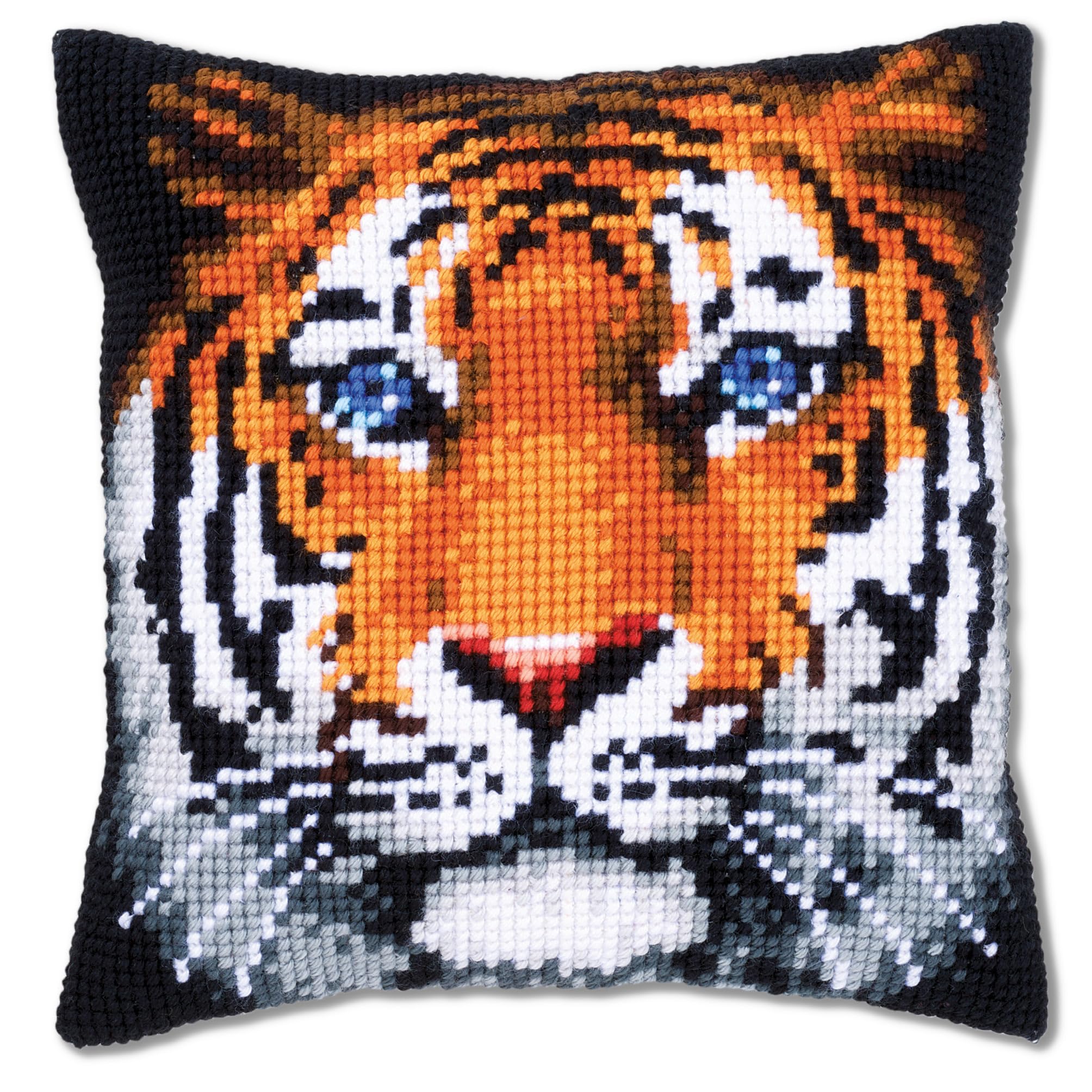 Vervaco Cross Stitch Cushion Tiger, Cotton Blend, Assorted, 18.4 x 0.6 x 9.6 cm
