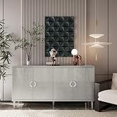 Lasadelgar Modern 60 Inch Wide Silver Sideboard Buffet Cabinet | Wood Rectangle Sideboard Buffet Cabinet with 2 Double Doors and Metal Handle, Accent Storage Cabinet for Living Room Entryway