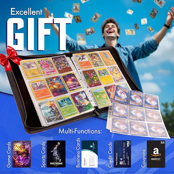 POKEMON CARD BINDER 900 POCKET WITH MAGNIFYING GLASS – TRADING CARD STORAGE ALBUM ZIPPER 3 RING FOR MTG SPORTS CARDS TCG – PREMIUM BLACK HOLDER ORGANIZER