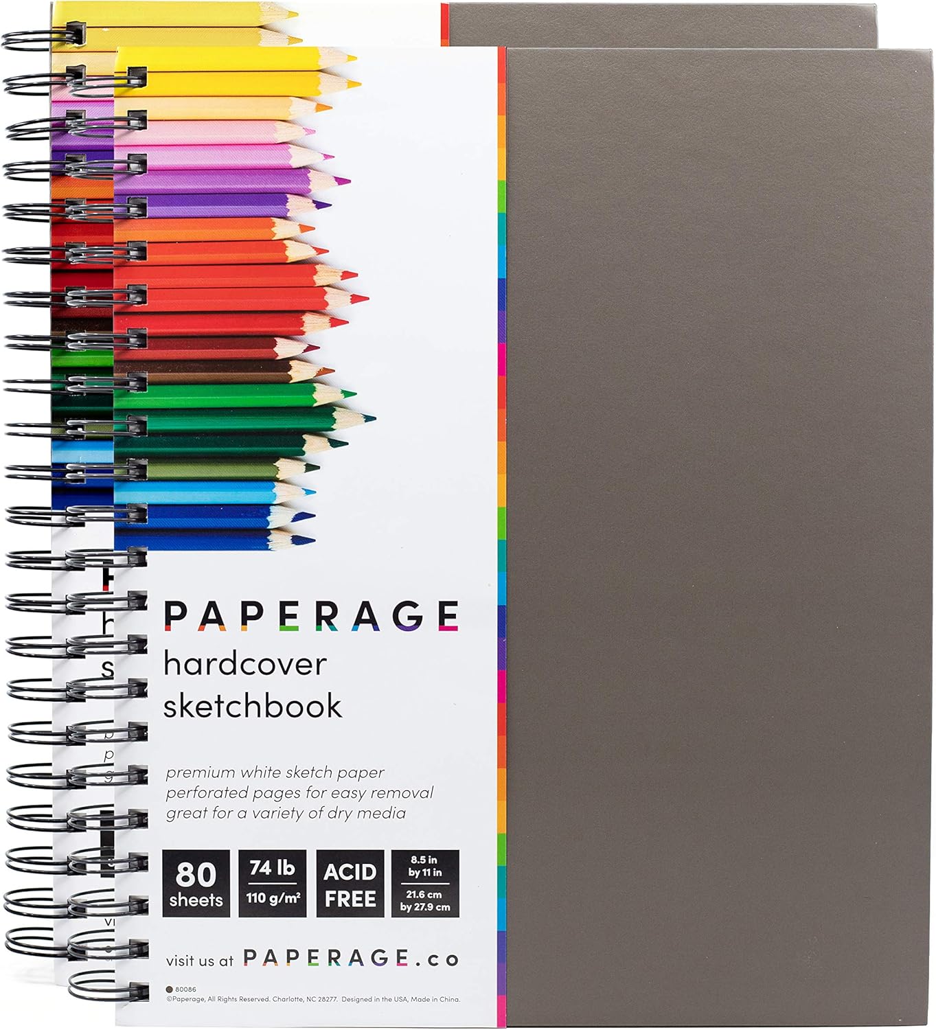 Paperage Sketch Pad, 2-Pack 8.5x11" Inch Hardcover Sketchbook, Spiral Bound, 80 Sheets (74lb) Acid Free Drawing Notebook for Artist Pro & Students (Grey Cover): Arts, Crafts & Sewing