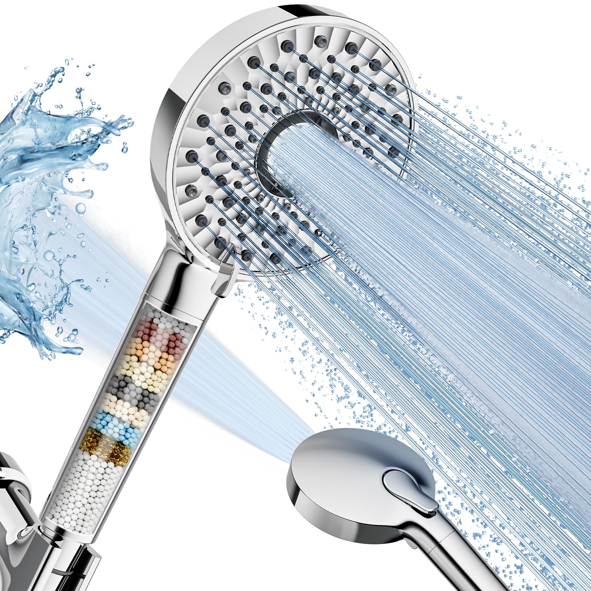 Photo 1 of Magichome Filtered Shower Head with Handheld, High Pressure 10-Spd Detachable Chrome Showerhead with Stainless Hose, Water Softener Filter Beads for Hard Water - Remove Chlorine, Reduce Dry Itchy Skin