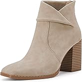 LAICIGO Women's Square Toe Ankle Boots High Chunky Stacked Heel Slip On Criss Cross Zipper Booties