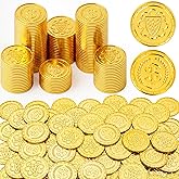 JOYIN 100 PCS St.Patrick's Day Coins, Fake Gold Coins, Plastic Doubloons Iris, Play Treasure for Mardi Gras, St. Patricks Par