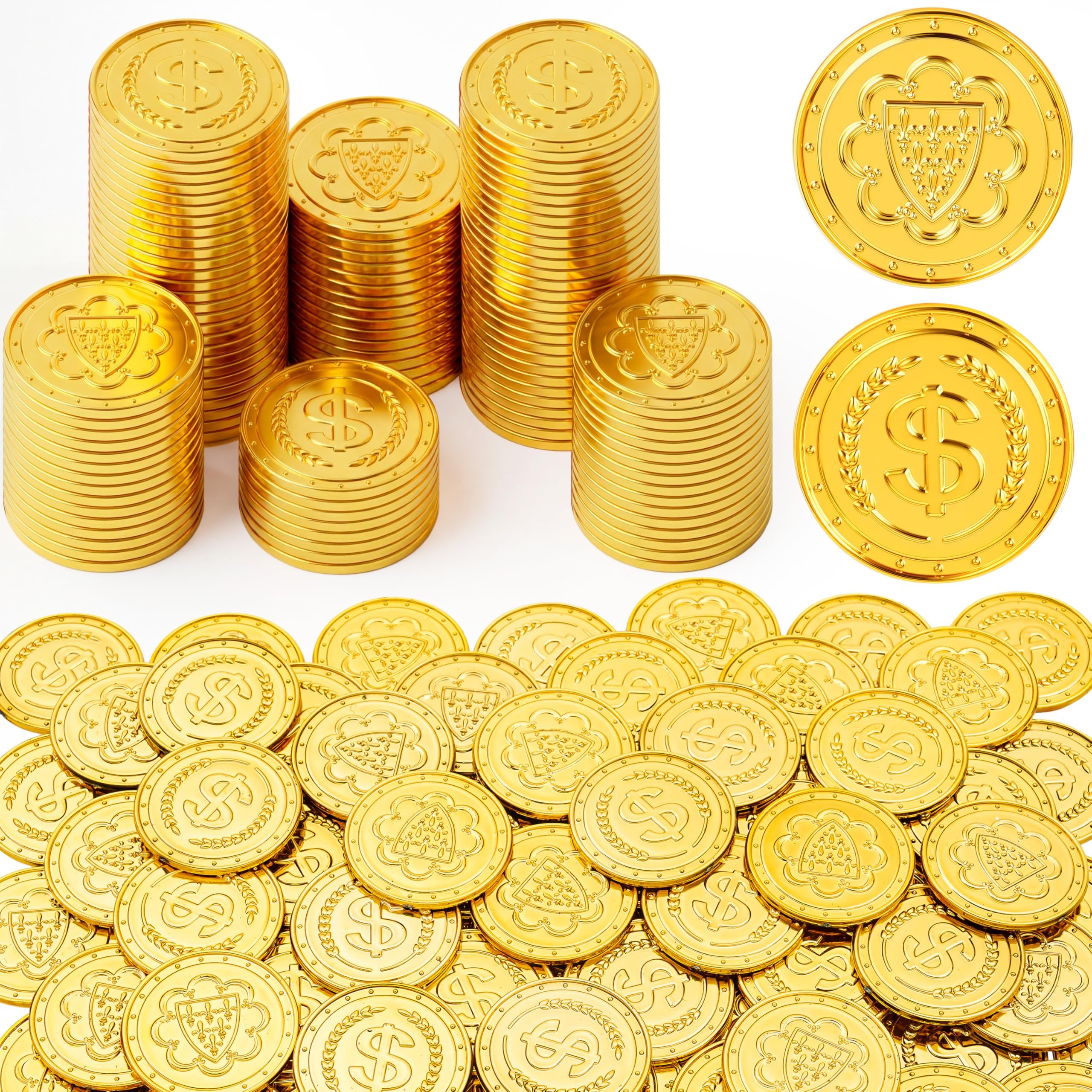 JOYIN 100 PCS St.Patrick's Day Coins, Fake Gold Coins, Plastic Doubloons Iris, Play Treasure for Mardi Gras, St. Patricks Party Decorations Favors, Hunt Game Supplies, Children's Party Favors