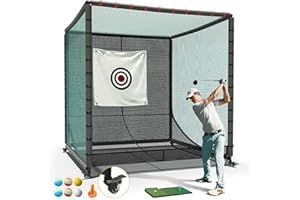Shopsource Golf Cage with Steel Freame, 7x7x7ft Golf Net with Rubber Hose, Noise Reduction for Backyard Indoor Outdoor Lawn Practice(Includes 1 Hitting Mat 6 PU Balls 1 Tee)