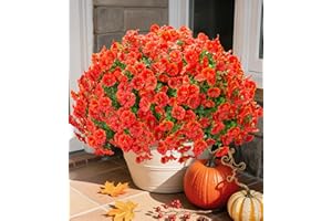 IVYDALE Fake Fall Flowers Artificial Flowers Plants for Outdoors Autumn Decoration, 12 Bundles Orange Silk Morning Glory with Eucalyptus Realistic UV Resistant Faux Flower Greenery for Outside Yard Garden