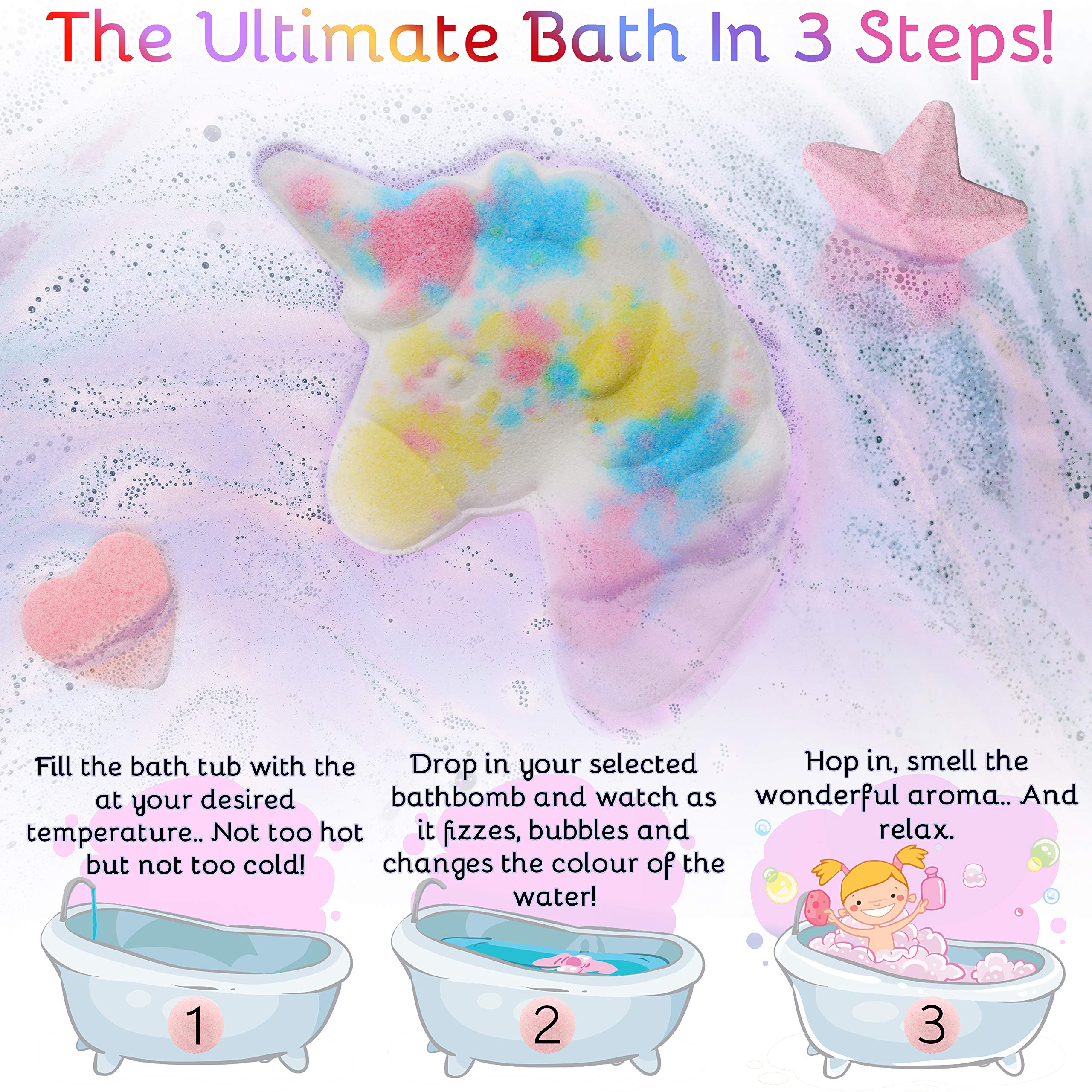 KreativeKraft Unicorn Bath Bomb Surprises Gift Set includes 24 Scented Cosmetics Bath Bombs Confetti and Salts | Fragrance Pamper Present Idea For Girls | Kids Bathbomb Set With Ball Heart Cube