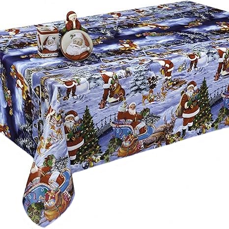 Ilkadim Wachstuch Tischdecke 140cm X 160cm Weihnachtsmann Weihnachten, abwaschbar