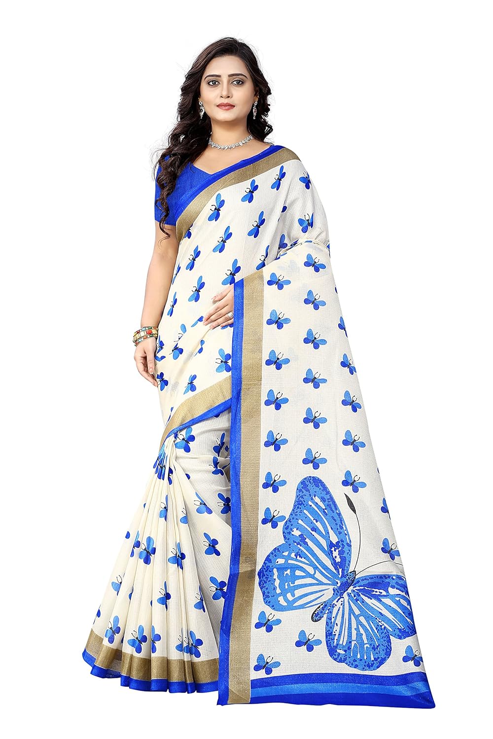 jaanvi fashion khadli silk butterfly motifs kalamkari printed saree (priyanka_butterfly_blue)