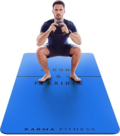 Karma Fitness Large Exercise Mat Extra Wide 80cm x 183cm x 10mm Blue
