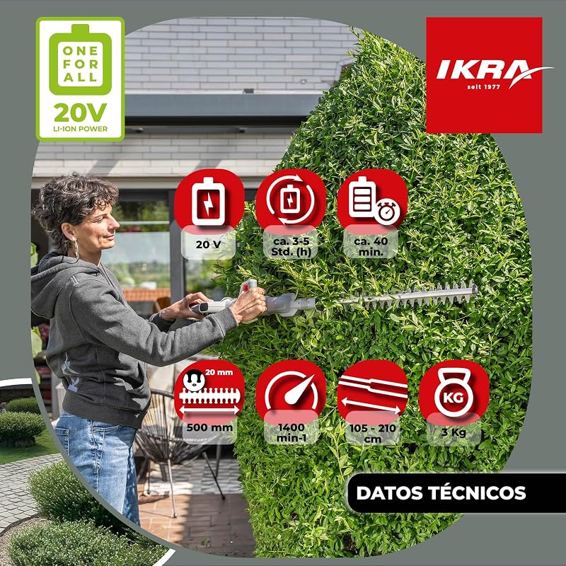 Cortasetos a batería 2en1 ICPH 2050 con Barra telescópica