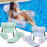 Blueweenly 2 Pack Pool Float Lounge Chair, Bohemia, Pink, Green | Inflatable Chair Float for Adults, Adjustable Water Hammock, Blow up Swimming Lounger for Summer Beach Lake Pool Party
