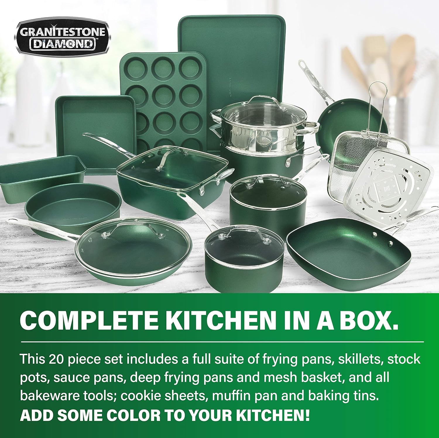 GRANITE STONE Pots and Pans Set - 20pc Kitchen Cookware Sets Pots and Pans for Cooking Set Nonstick Cookware with Frying Pans Nonstick Pan Set Pot and Pan Set Pot Set Non Sticking Pan Set + Bakeware: Kitchen & Dining