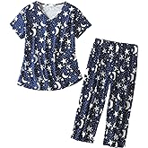 Inadays Womens Cotton Pajama Sets Short Sleeve Top With Capri Pants 2 piece sets for Women Summer Pajamas Lounge Set
