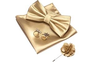 JEMYGINS Solid Color mens Pre-tied Bow Tie and Pocket Square Cufflinks Sets with Gift Box