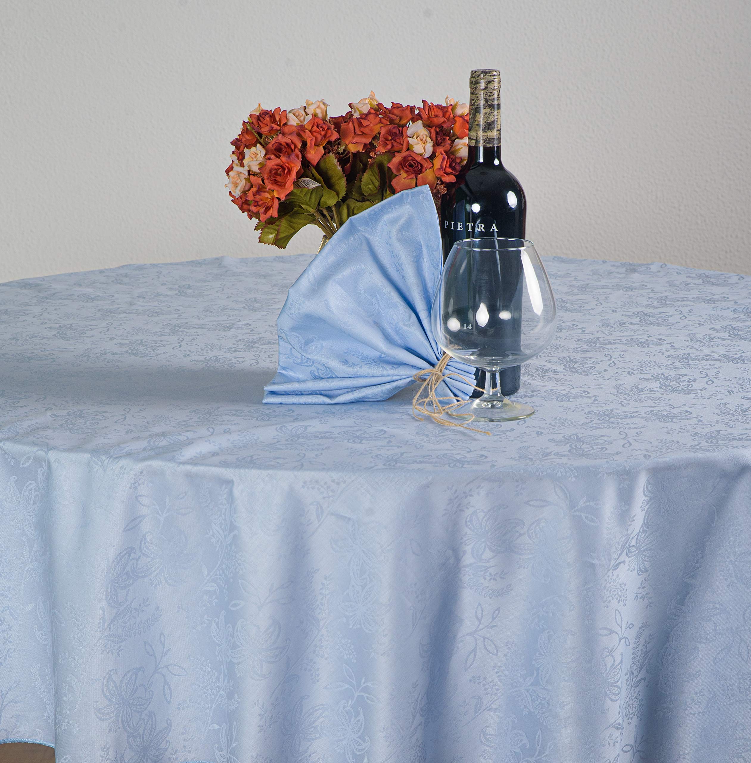 ESSE HOME - Confestyl – Tablecloth - Table Cover – Oval for 8 People - Flanders Jacquard Pure Cotton – Artisan Product - Iris 598 (Oval 170x220, Light Blue Tablecloth)