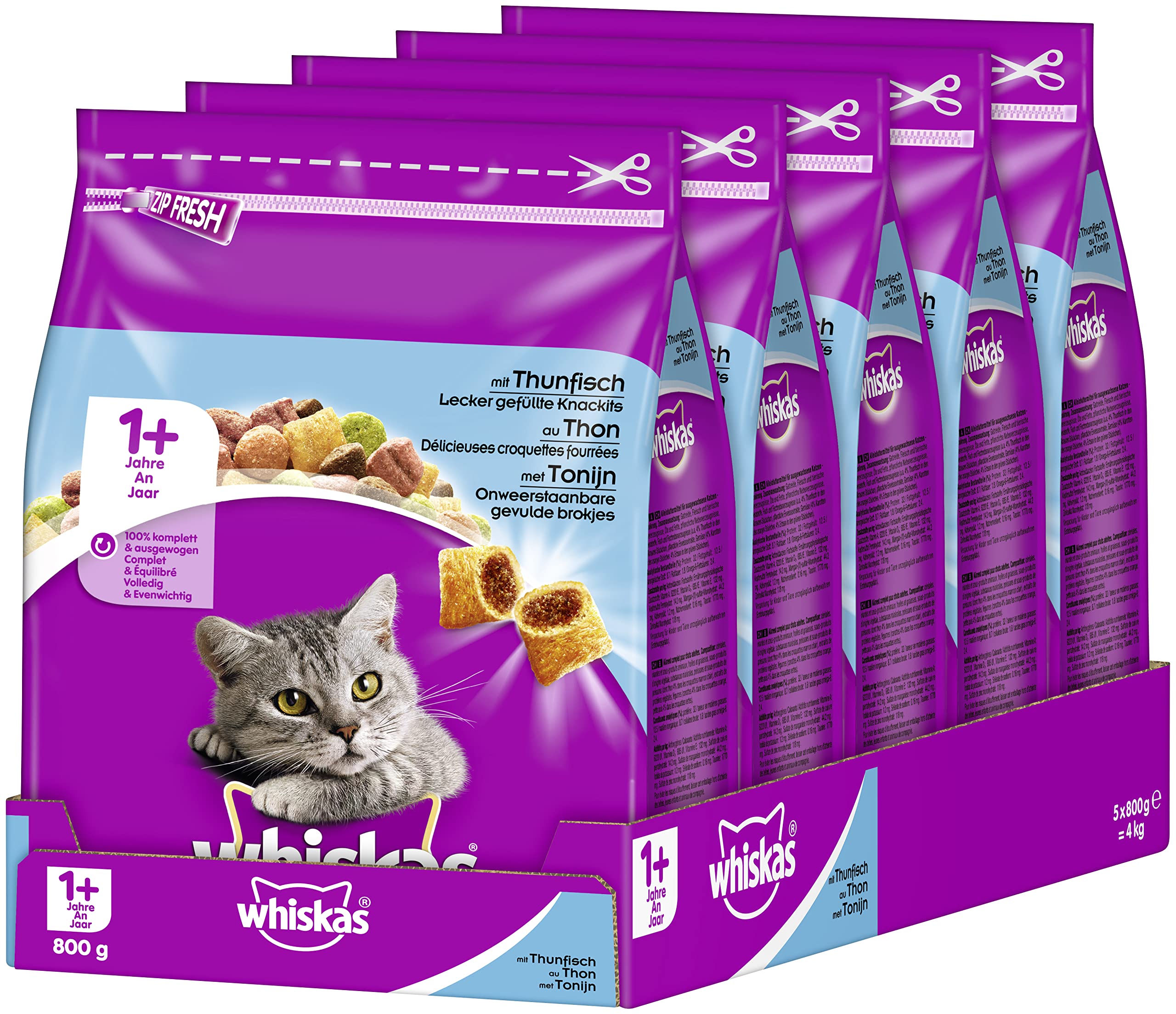 whiskas Cat Food Dry Adult Cat Food from 1 year (5 x 800 g)