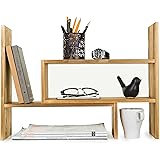 Dark Brown Wood Adjustable Desktop Storage Organizer Display Shelf Rack, Counter Top Bookcase