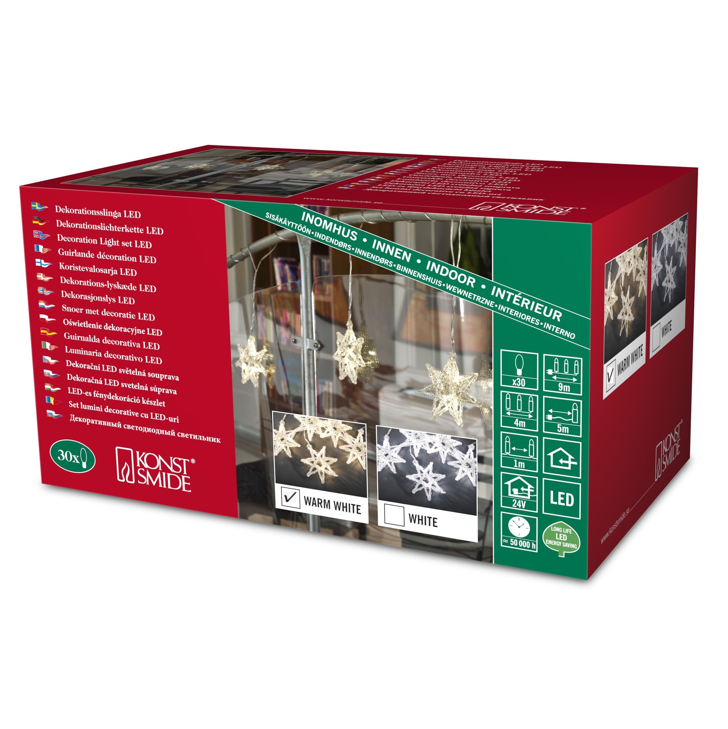 Konstsmide Decoration Indoor 5 Acrylic Stars with 30 LEDs Light String - Natural/Warm White