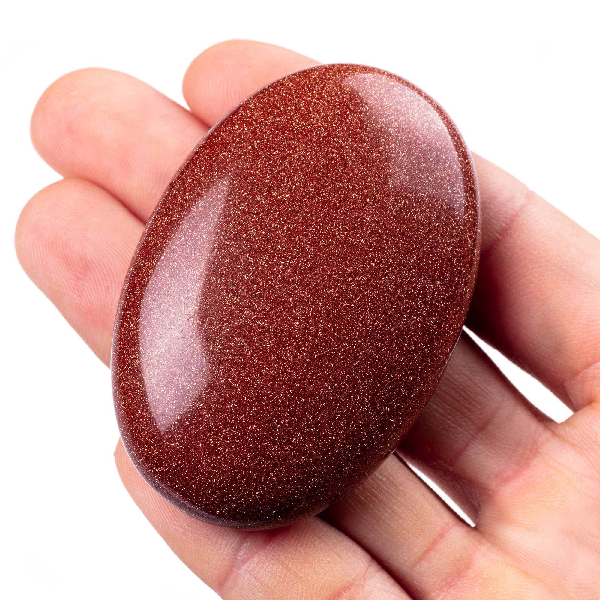 UFEEL Gold Sand Palm Stone Crystal - Natural Chakra Reiki Polished Healing Love Oval Pocket Worry Stone Crystals for Anxiety Stress Relief Therapy